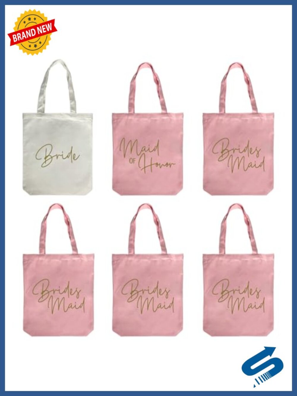 Set of 6 Cotton Canvas Tote Bags for Bachelorette Party Wedding Gifts